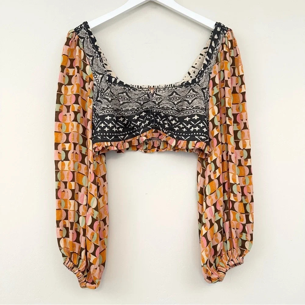 Free People Naomi Printed Longsleeve Crop Top